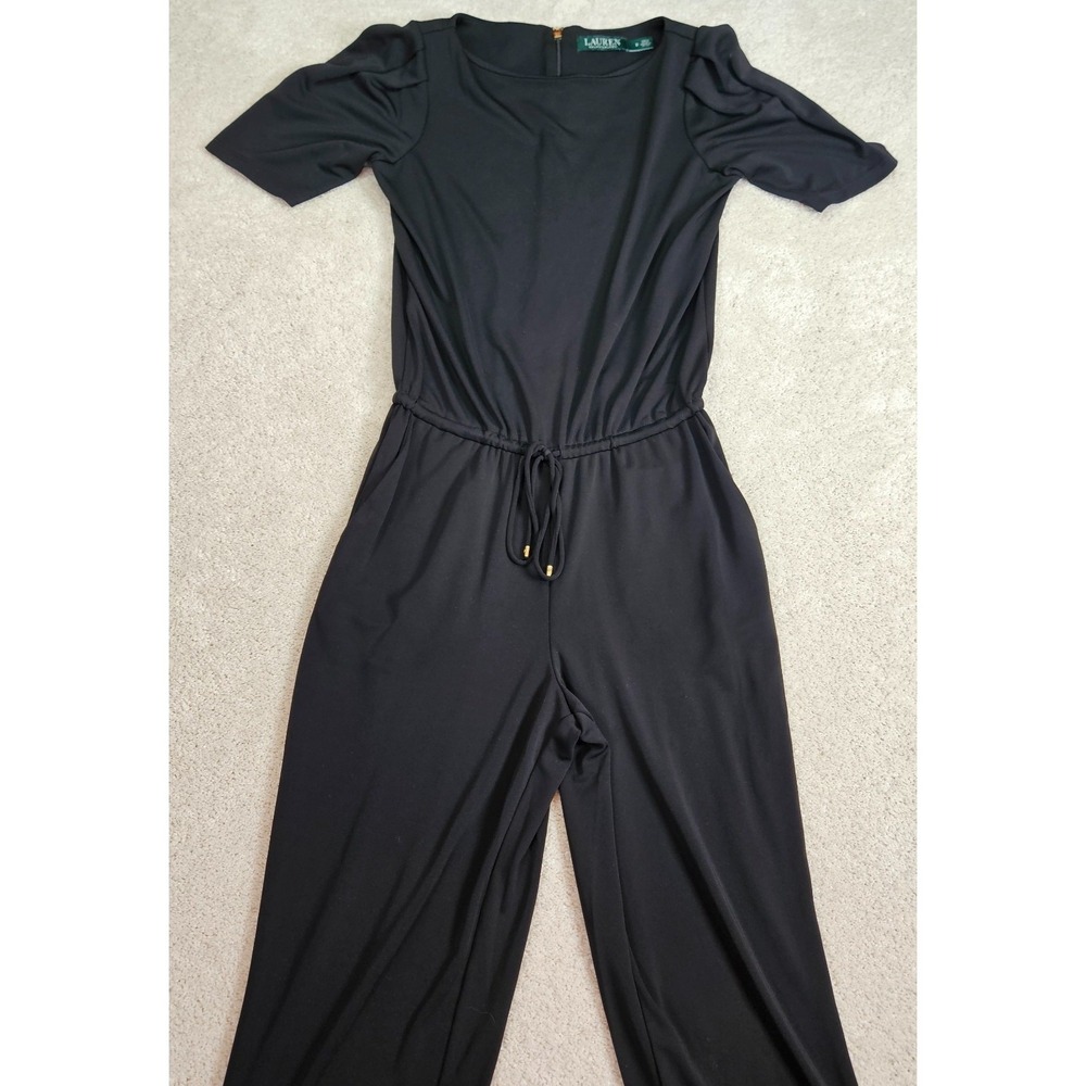 Lauren Ralph Lauren Jumpsuit Womens S Black Drawstring Short Sleeve Casual